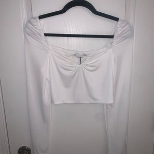 Zara White Long Sleeve Crop Top